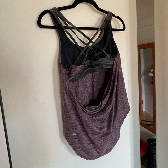 Lululemon purple tank top with attached strappy bra - Picture 2 of 4